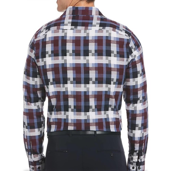 Perry Ellis Men's Long Sleeve Plaid Button Down Square Shirt Sz S - Picture 2 of 2